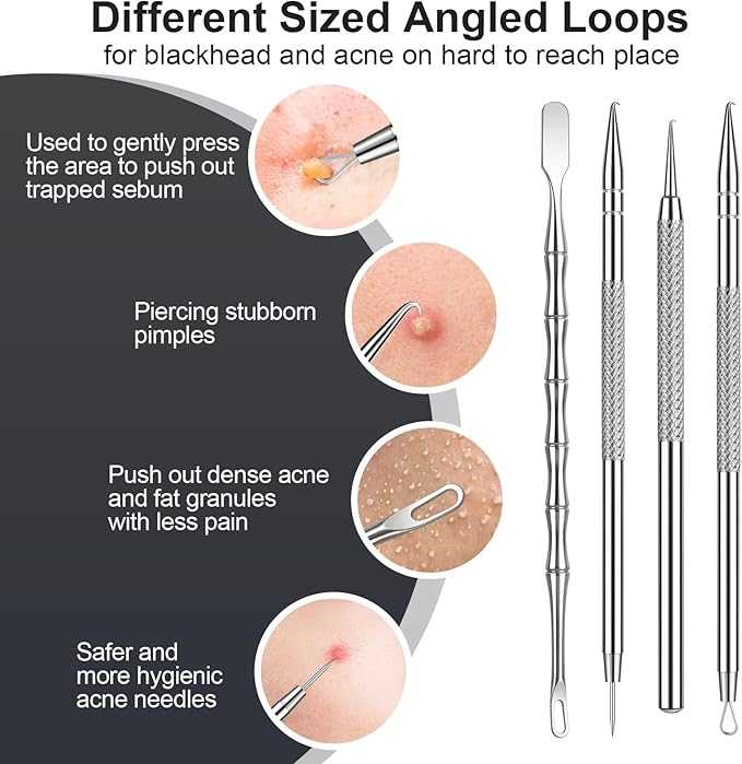 12 Pcs Titanium Alloy Pimple Popper Tool Kit, Pimple Extractor Comedone Extractor Tool, Blackhead Extractor Acne Tools for Face Blemish Whitehead Removal with 20 Alcohol Pads & 10x Magnifying Glass