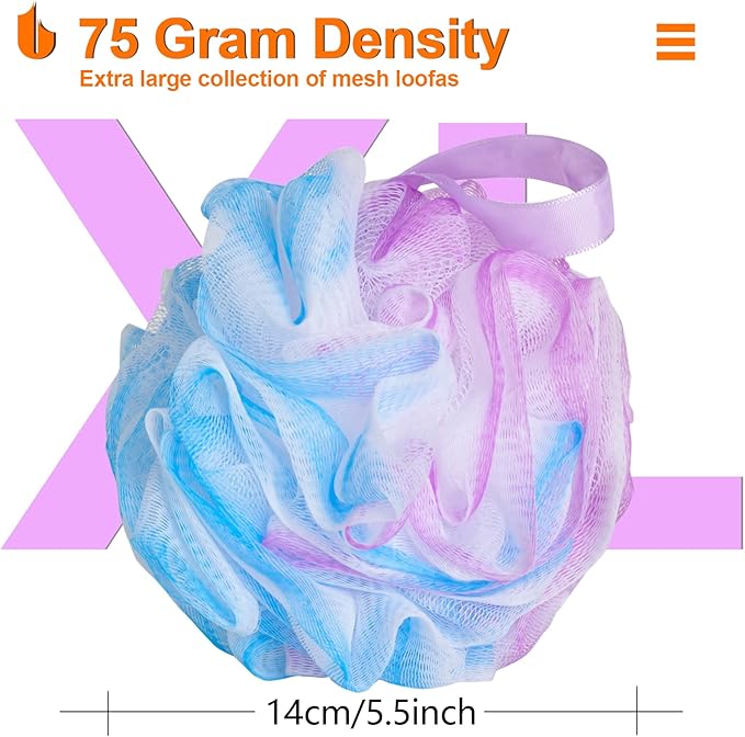 Urbanstrive Shower Bath Sponge XL 75g Soft Shower Loofahs Balls for Body Wash Men Women Bathroom Accessories, 1 Pack, Blue-Purple