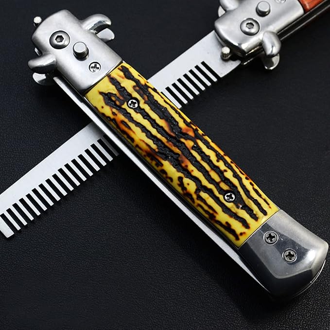 Folding Pocket Comb, Stainless Steel Beard Comb for Men, Switchblade Fine Tooth Mustache Combs Designed for Hair Salon Beauty Tool (Bone)