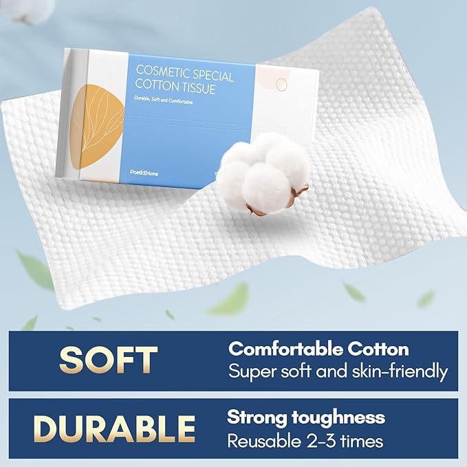 PoeticEHome Face Towel Disposable - Ultra Soft Cotton Tissue Dry Wipes - Lint Free Facial Cleansing Cloths
