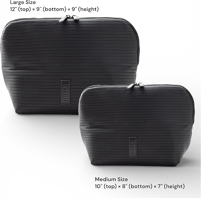 THE VERTI-Vertical Waterproof Makeup & Toiletry Bag | 23-Pocket Organizer with Upright, Fold-Down Design for Skincare, Toiletries & Essentials (Onyx)