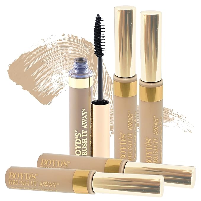 Boyd’s Brush It Away | Grey Hair Root Touch Up for Women & Men | Temporary Hair Color Mascara | Quick-Dry Water-Resistant Concealing Formula | Blonde, 5-Pack