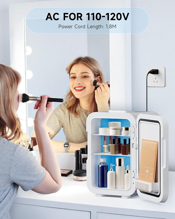 Small Mini Fridge, 18L Portable Tiny Fridge for Skincare, 120V/12V Makeup Refrigerator Mini, Thermoelectric Cooler & Warmer for Drinks, Food, Cosmetics for Office/Dorm/Car/Travel, White