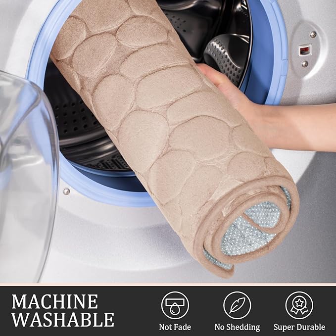 YIHOUSE Bathroom Rugs Mat Set 5 Piece Khaki, Memory Foam Bath Mats Sets, Non Slip Water Absorbent Washable Bath Rugs for Sink, Toilet and Floor
