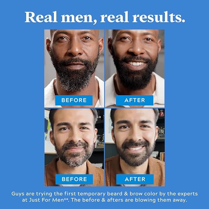 Just for Men 1-Day Beard & Brow Color, Temporary Color for Beard and Eyebrows, For a Fuller, Well-Defined Look, Up to 30 Applications, Medium Brown (Pack of 2)