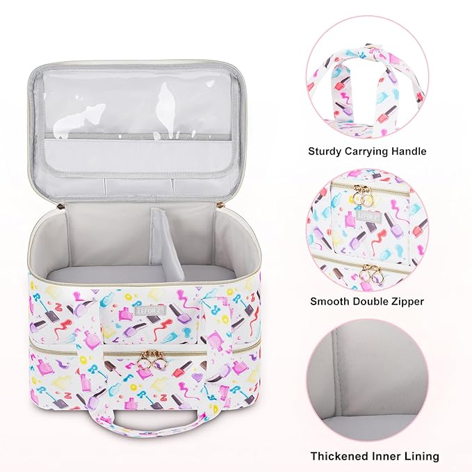 Nail Polish Organizer,Nail Organizers and Storage for Nail Tech,Nail Polish Carrying Case Bag Holds 40 Bottles and Nail Lamp,Portable Nail Polish Holder for Nail Supplies,Nail polish Print Pattern