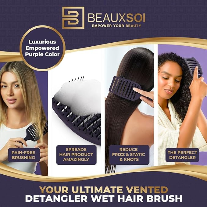 Vented Detangling Brush for Wet or Dry, Thick, Coily, and Curly Hair | Curved Vent Brush for Blow Drying