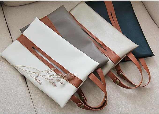 Tissues Box PU Leather Facial Paper Storage Case Rectangular Organizer Holder Decor with Hanging Strip for Kitchen Restaurant Countertops Bedroom Dressers Night Stands Desks (Light Yellow)