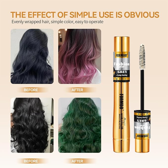 Hair Coloring Wand, 6 Colors Temporary Hair Mascara with Brush - No Bleach Formula, Smudge-Resistant & Quick-Drying for Highlights, Ombre, Daily Styling