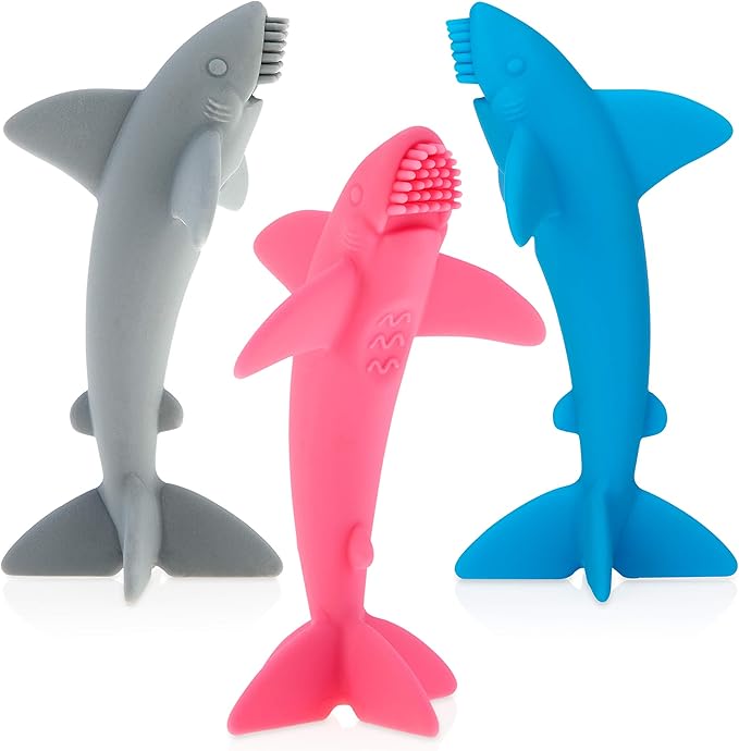 Nuby Grooming Lil Shark Massaging Toothbrush, Colors May Vary, 1pk, 5"