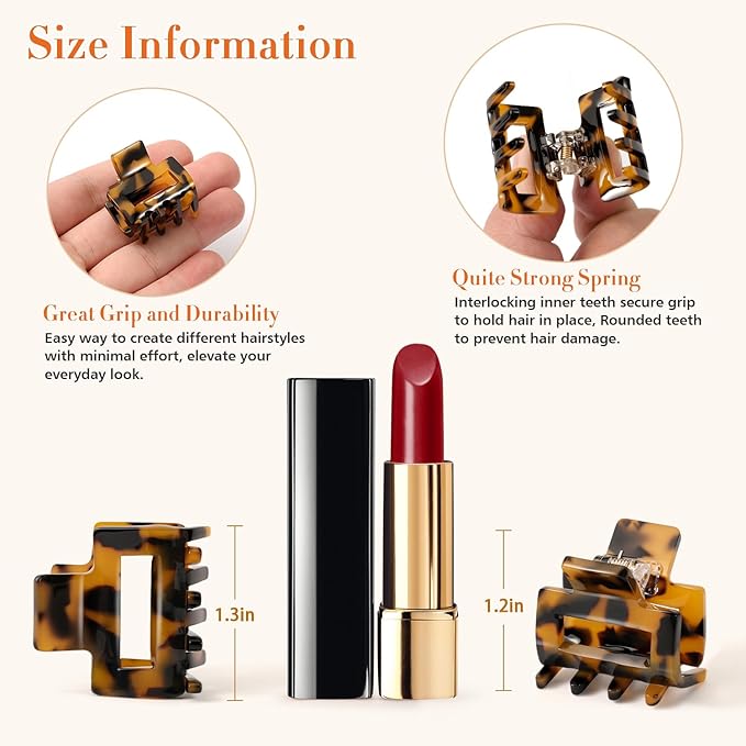 6 PCS Acetate Small Hair Clips for Women, 1.3 Inch Square Tortoise Shell Claw Clips for Thin Fine Short Hair, Durable Hair Claw Clips Leopard Print Hair Accessories for Girls
