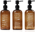 HOMCDALY Shampoo and Conditioner Dispenser Set of 3, 21oz Shower Soap Bottles with Pump, Refillable Shampoo Conditioner Body Wash Dispenser, Empty Bathroom Shower Shampoo Bottles(P-Brown)