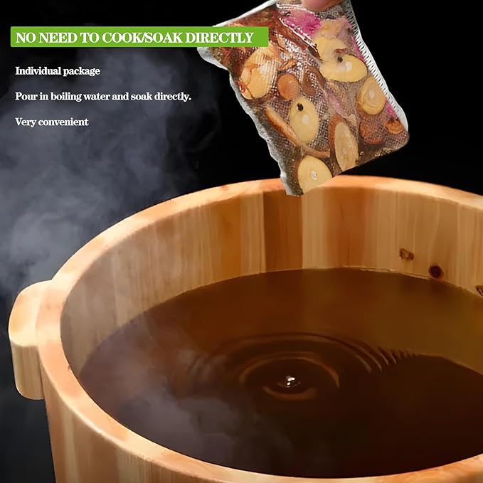 Ginger Chinese Herbal Foot Soak Set – 30 Detox Bags for Dry Feet,Cracked Feet and Lymphatic Drainage泡脚药包