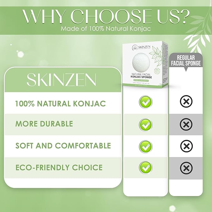 Natural Konjac Facial Sponge for Gentle Daily Face Washing and Exfoliating, Original Recipe, No Additives, Cruelty Free, for All Skin Types, White, 1 Sponge