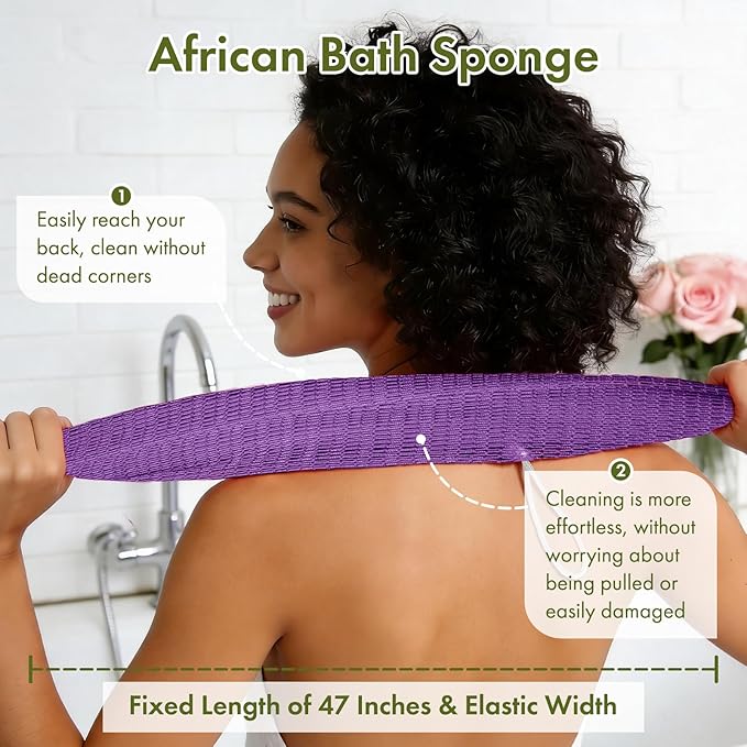 African Net Sponge Authentic, 47 inches Exfoliating Body Scrubber, Back Scrubber for Shower, African Bath Sponge with Knots, Durable Loofah Washcloth for Women & Men Daily Use