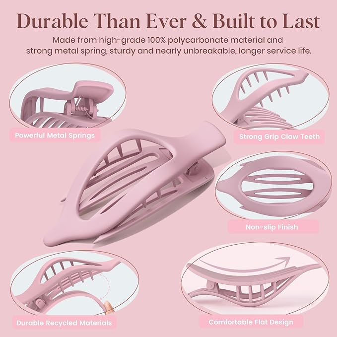 6 PCS Large Flat Hair Clips for Women Girls, French Concord Lay Down Flat Claw Clips for Thick Thin Hair, Comfortable Curved Hair Clip, Matte Non-slip Strong Hold Hair Accessories, Colorful