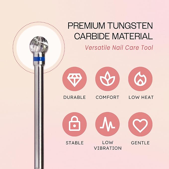 PANA 3/32" Carbide Cuticle Nail Drill Bit for Cuticle Cleaning, Dead Skin Removal, Gel Polish & Acrylic Removal, Under Nail Cleaner, Nail Salon, Manicure Tools (Large Ball Head - Silver, Medium)