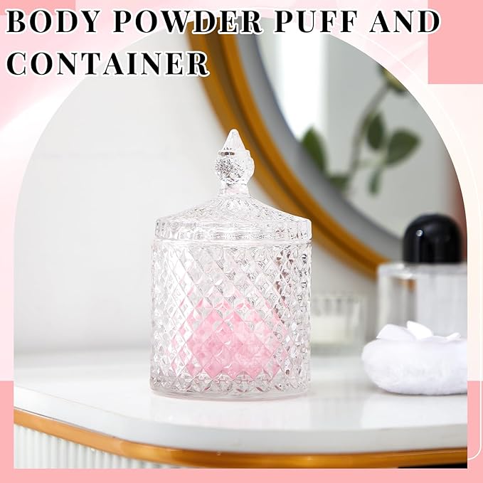 Tioncy 3 Pcs Large Body Powder Puff and Container Valentine's Day gift Powder Container with Puff Crystal Case Soft Washable Reusable Velour Face Body Glitter Wet Dry Makeup(Cylinder,Clear)