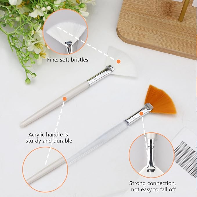 30 Pieces Soft Fan Brush for Facial Esthetician, Flat Head Fan Makeup Brush, Cosmetic Face Applicator Tool for Mud Cream Makeup Peel Women (White & Yellow)