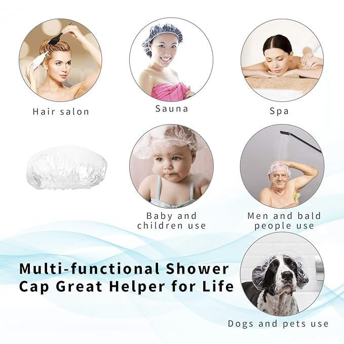 50PCS Disposable Shower Caps, Plastic Clear Thickening Bath Hair Cap and Thick Waterproof Bath Caps for Hair Treatment, Spa, Hotel and Hair Solon, Home Use,Portable Travel