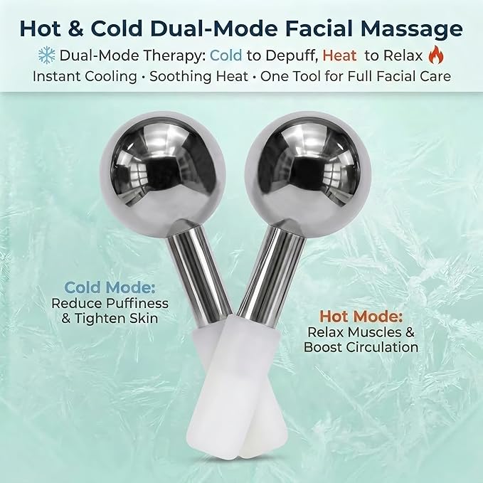 316 Stainless Steel Facial Massage Tools – Ice Globes for Facials – Deep Cooling Cold Globes for Facials – Unbreakable Cooling Globes for Face with Hot & Cold Dual-Therapy Relief.
