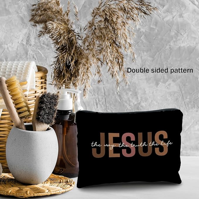 christian makeup bag,jesus cosmetic bag,christian gifts for women girl,Christian Gift bags,christian gifts for women,Inspirational Gifts for Women girls,Bible Verse cosmetic bag（Jesus-1）