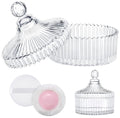 LAKIRA Large Body Powder Puff and Container, 2 Large Powder Puffs, Crystal Powder Container with 3.93" Puff for Baby Women, Dusting Powder Container with Puffs for Women, Bath, Home Use (4″ Pure)