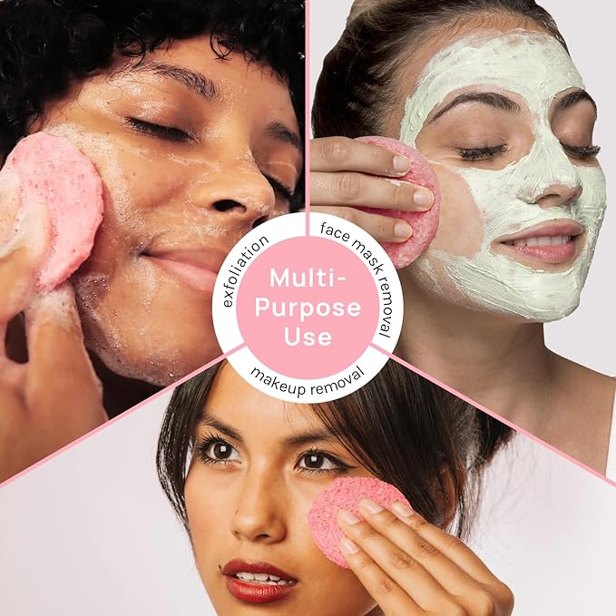 AOA Studio 50-Count Compressed Facial Sponges 100% Natural Cosmetic Spa Sponges for Facial Cleansing, Exfoliating Mask, Remove for Makeup, Dead Skin, and Dirt (50 counts, Pink)