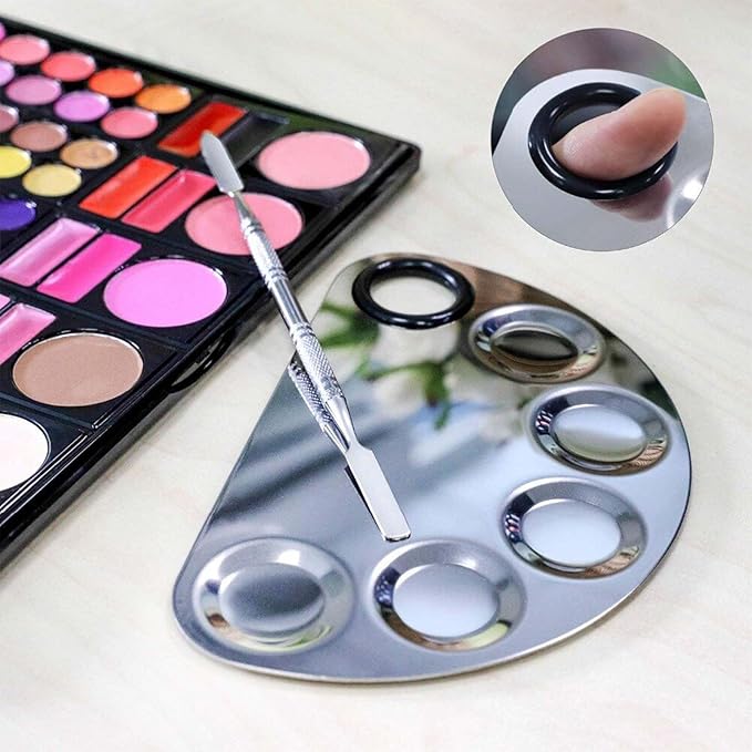 JAPCHET 4 Pack Stainless Steel Metal Makeup Mixing Palette, 6×4 Inch Makeup Palette with Spatula Makeup Palette Mixer Tray for Color Mixing and Makeup, Silver