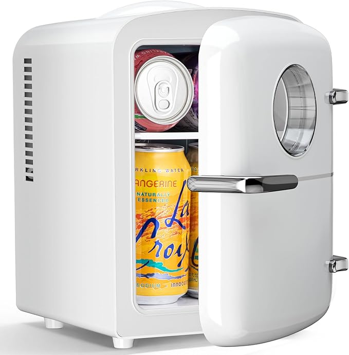 Antarctic Star Mini Fridge, 4L Capacity/6 Cans Portable Cooler and Warmer Compact Refrigerator, for Bedroom,Car,Office and Dorm, Small Cooler and Warmer for Cosmetics, Beverage and Food, White