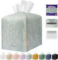 Tissue Box Holder Cover Square Tissue Cube Cover PU Leather Tissue Organizer with Bottom Belt for Bathroom, Tabletop, Kitchen, Night Stands, Office, Home, Car (1, Blue)
