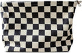 HAPPYHEIDI Checker Corduroy Makeup Bag Women Cosmetic Toiletry Travel Pouch Office Desk Organizer, Vintage Black White Block