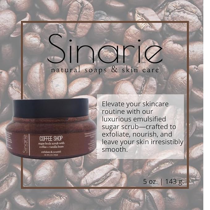 Exfoliating Sugar Scrub for Body – Hydrating Moisturizing Body Polish with Natural Oils – Gentle Spa Skincare for Smooth, Glowing Skin (5 oz., Coffee Shop (Coffee & Vanilla Bean))
