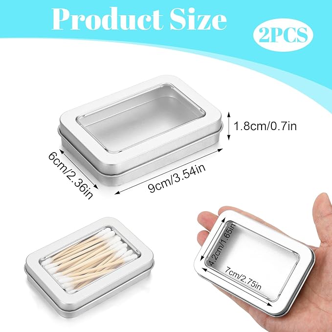 2 Pack Cotton Swab Holder for Travel Portable Metal Floss Pick Case with Lid Empty Metal Cotton Ball Holder Small Aluminum Alloy Storage Container for Cotton-Swabs Hair Ties Floss Pick Small Items