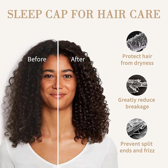 Fittia Satin Hair Bonnet for Sleeping, Silky No Frizzy for Curls Care, Adjustable Strap for Non-Slip, Dreadlocks Cap for Women&Men Taupe