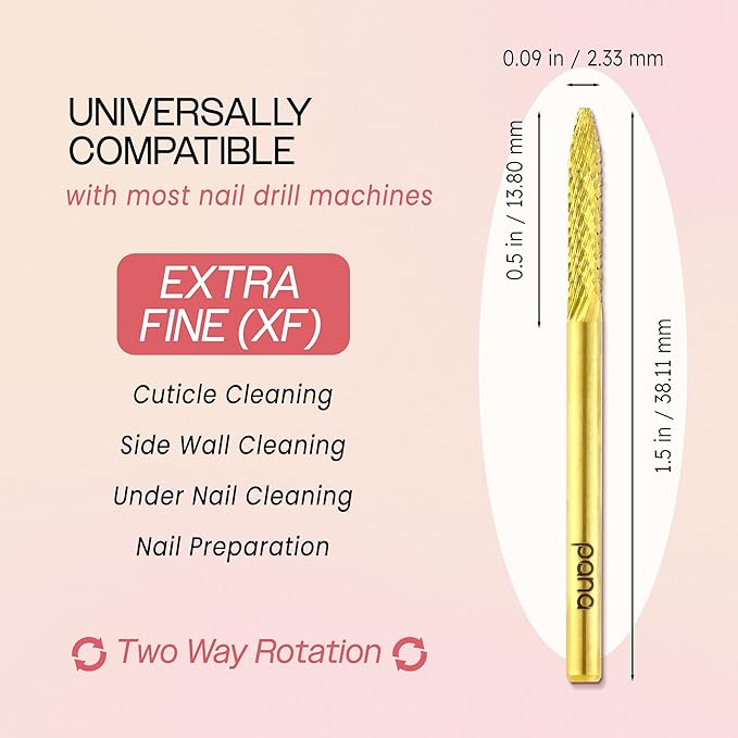 PANA 3/32" Carbide Cuticle Nail Drill Bit for Cuticle Cleaning, Dead Skin Removal, Gel Polish & Acrylic Removal, Under Nail Cleaner, Nail Salon, Manicure Tools (UNC - Gold, Extra Fine)