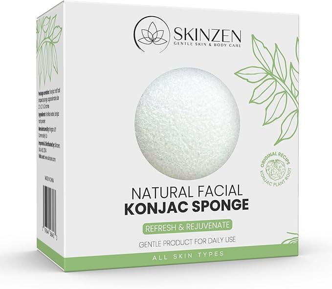 Natural Konjac Facial Sponge for Gentle Daily Face Washing and Exfoliating, Original Recipe, No Additives, Cruelty Free, for All Skin Types, White, 1 Sponge