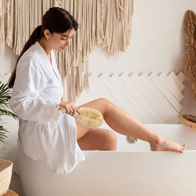 2 Pcs Dry Brushing Sisal Body Brush, Natural Bristle with Fibers Scrubber, Dry Skin Exfoliating Bath Shower for Skin Care