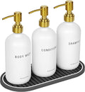 Glass Shampoo and Conditioner Dispenser-Shower Soap Dispenser for Bathroom -16.9 fl oz Set of 3 Refillable Glass Bottles with Pump and Labels-Shampoo Dispenser for Shower(White)