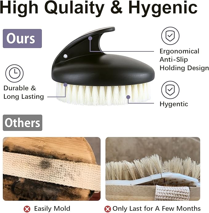 Dry Brushing Body Exfoliating Brush, Anti Slip Body Scrubber for Shower, Shower Body Cleaning Brush for Deep Cleansing & Soften Skin, Improve Circulation (Black)