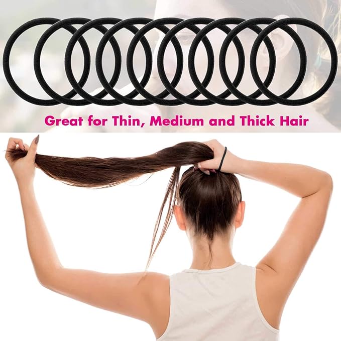 Anezus 200 Pcs Black Elastics Hair Ties Small Bulk Hair Ties Hair Bands (4mm)