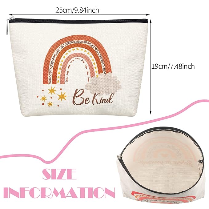 Chengu 6 Pcs Big Canvas Rainbow Heart Cosmetic Bags, 10 x 7.5 inch Inspirational Gifts for Women Motivational Quotes Makeup Bag for Women Girls Birthday Friend Teacher Graduation Gift (Boho)