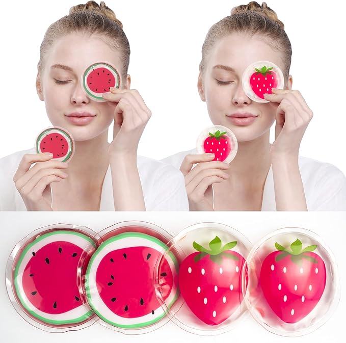 Hot and Cold Eye Pads，Reusable Eye Patches - Soothing, Revitalizing, Puffiness, Refresh, Relieves Stress, Relax, Relieves Puffiness and Tension(2 Watermelons + 2 strawberrys)