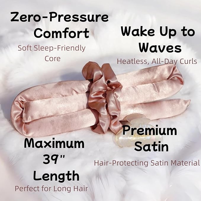 Serenade Sparkling Satin Heatless Hair Curler, Heatless Curling Rod Headband, No Heat Curling Rod Hair Roller for Women and Girls to sleep in, Pink