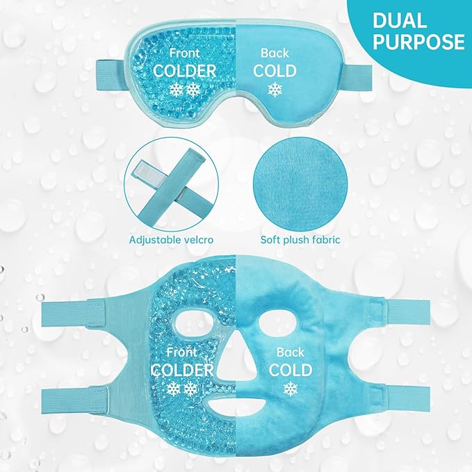 ZNÖCUETÖD Cooling Ice Face Eye Mask for Reducing Puffiness, Bags Under Eyes,Sinus,Redness,Pain Relief,Dark Circles, Migraine,Hot/Cold Pack with Soft Plush Backing Gift for Women