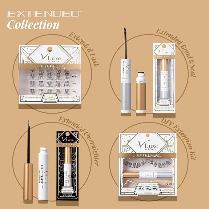 i•ENVY DIY Lash Extension Starter Kit With 10 Natural Lengthening Extended Clusters, Applicator and Bond & Seal - Eye lifting Effect, Feather Light Reusable Lash with Super Thin Microbands