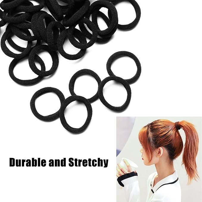 WANBY Hair Ties Mini Seamless Black Hair Bands Soft Elastics Ponytail Holders Hair Ties (100 Pcs)