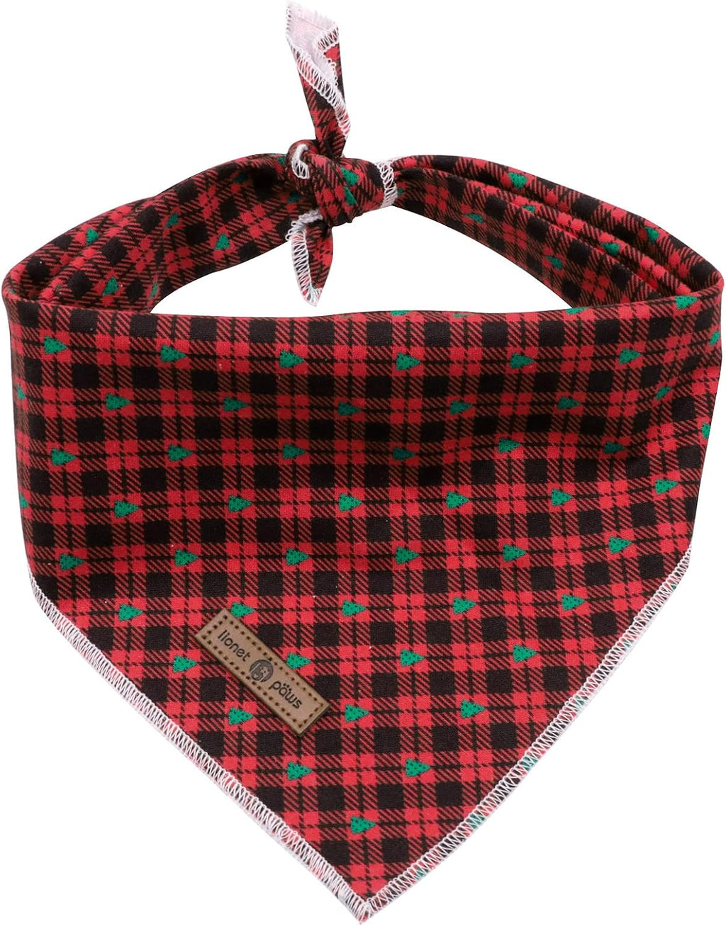 Lionet Paws Reversible Washable Cotton Dog Bandana - Red & Tree Patterns, Adjustable Square Kerchief for Small to Large Dogs