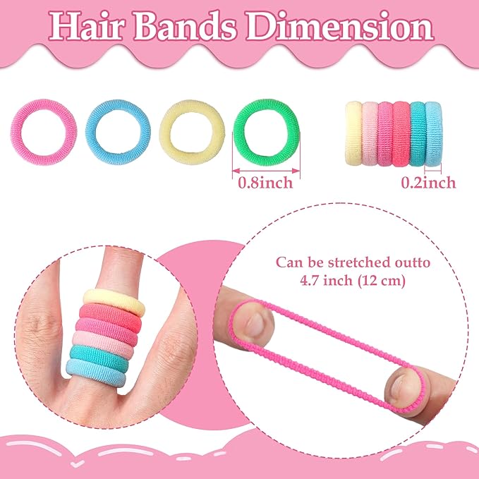 CÉLLOT Mini Hair Ties for Girls Toddlers, 300PCS Tiny No Damage Ponytail Holders and Seamless Hair Elastics Bands - Diameter 0.8 Inch
