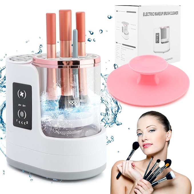 3-in-1 Electric Makeup Brush Cleaner & Dryer, Automatic USB-Powered Cleaning Machine for All Cosmetic Brush Sizes, Portable Quick-Dry Tool for Beauty Brushes(White,Size:6.8inch)